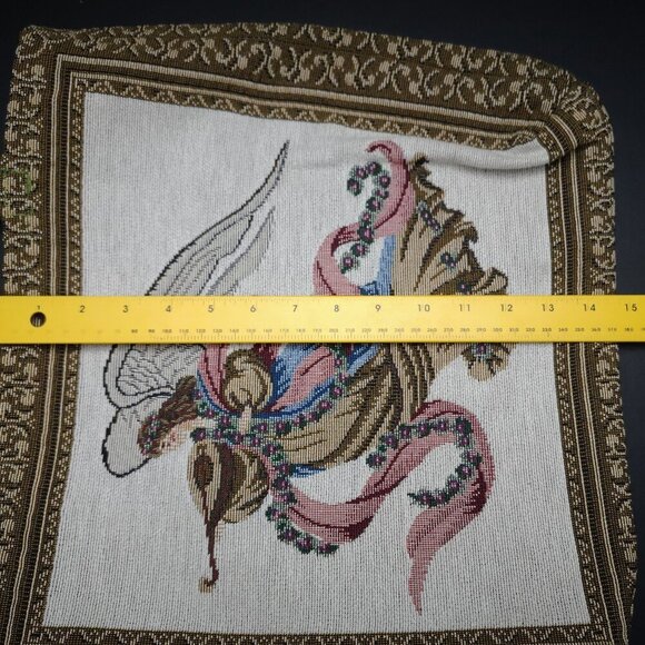 VTG Christmas Themed 15x16" Tapestry Reusable Bag w/ Angel Playing a Mandolin - Picture 4 of 4